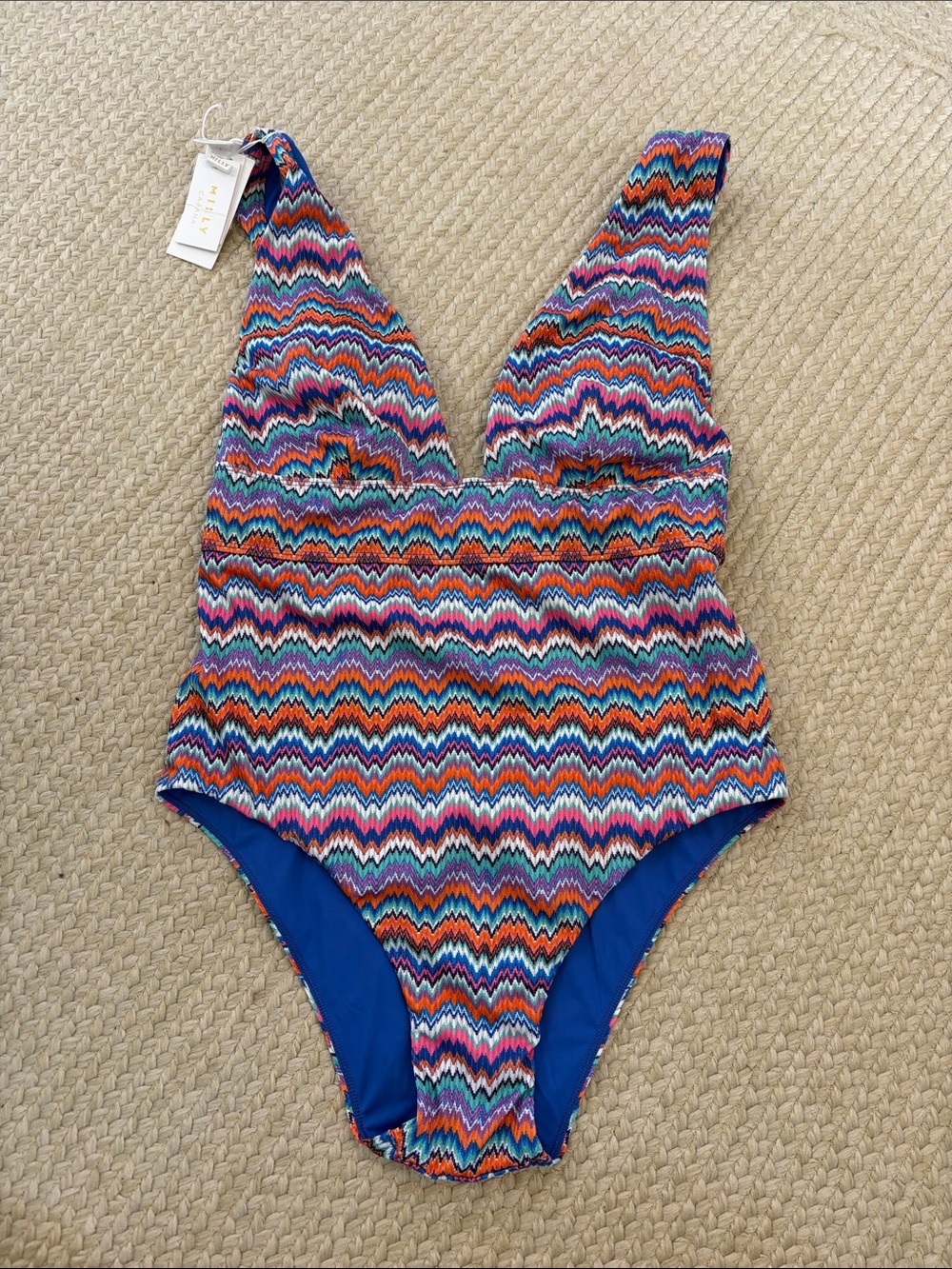 Milly Cabana Barcelona Metallic Chevron One-Piece Swimsuit Size Large